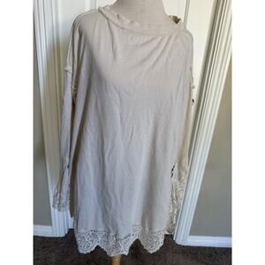 Free People Women’s Oversized Beige Tunic Lace Detail Medium